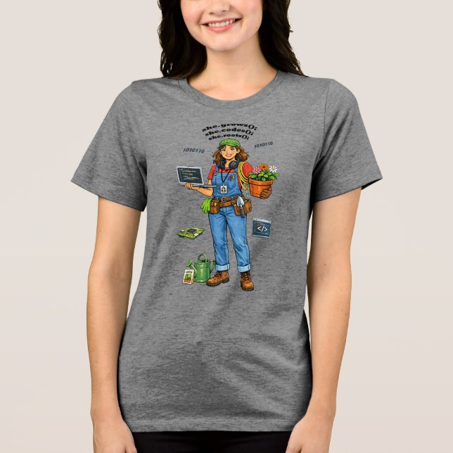 Woman Software Engineer Whose Hobby is Gardening Tri-Blend Shirt (Front)