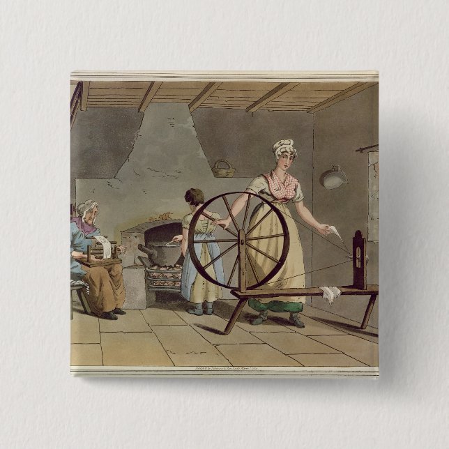 Woman Spinning, from 'Costume of Yorkshire' Button (Front)