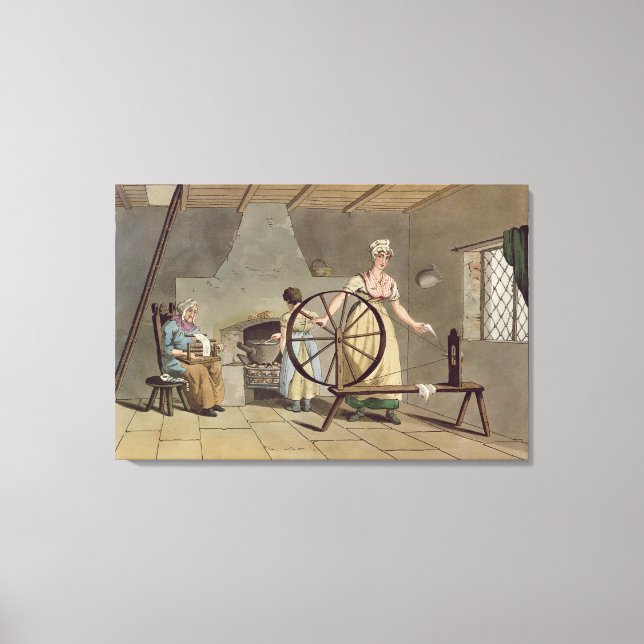 Woman Spinning, from 'Costume of Yorkshire' Canvas Print (Front)