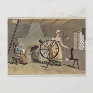 Woman Spinning, from 'Costume of Yorkshire' Postcard