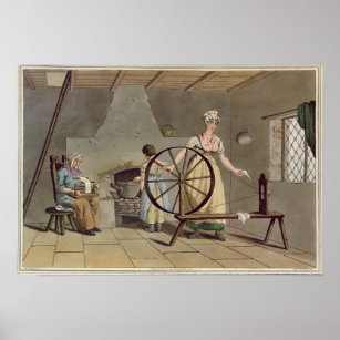 Spinster with spinning wheel For sale as Framed Prints, Photos, Wall Art  and Photo Gifts