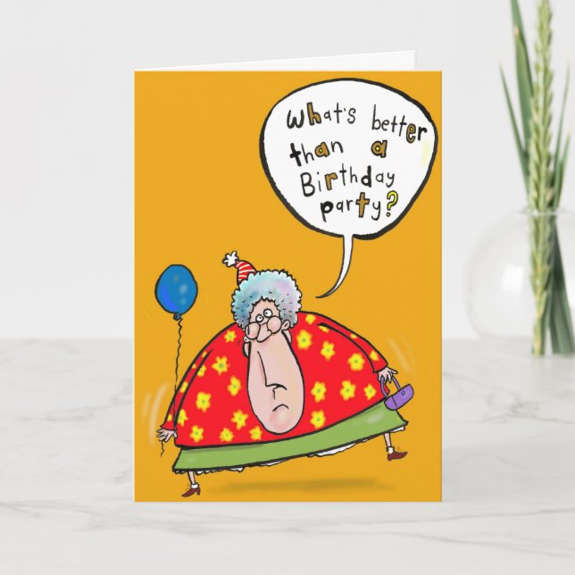 Woman Spokesperson with Balloon and Birthday hat. Card (Front)