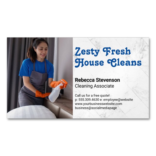 Woman Spray Cleaning | Maid Business Card Magnet (Front)
