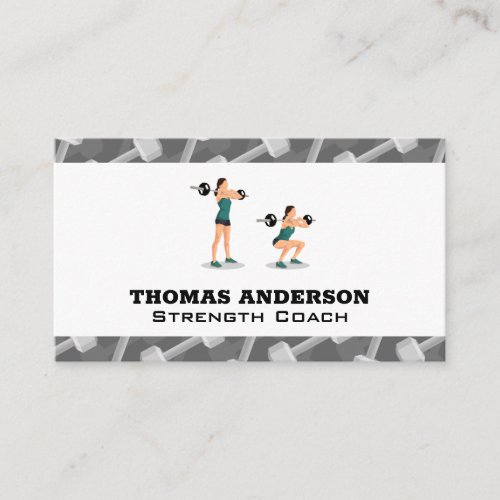 Woman Squatting Barbell  Dumbbells Pattern Business Card