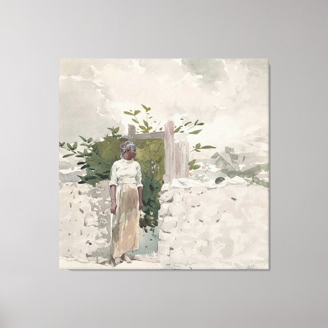 Woman Standing by a Gate, Bahamas Canvas Print (Front)