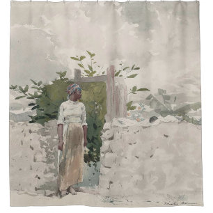 Woman Standing by a Gate, Bahamas Shower Curtain