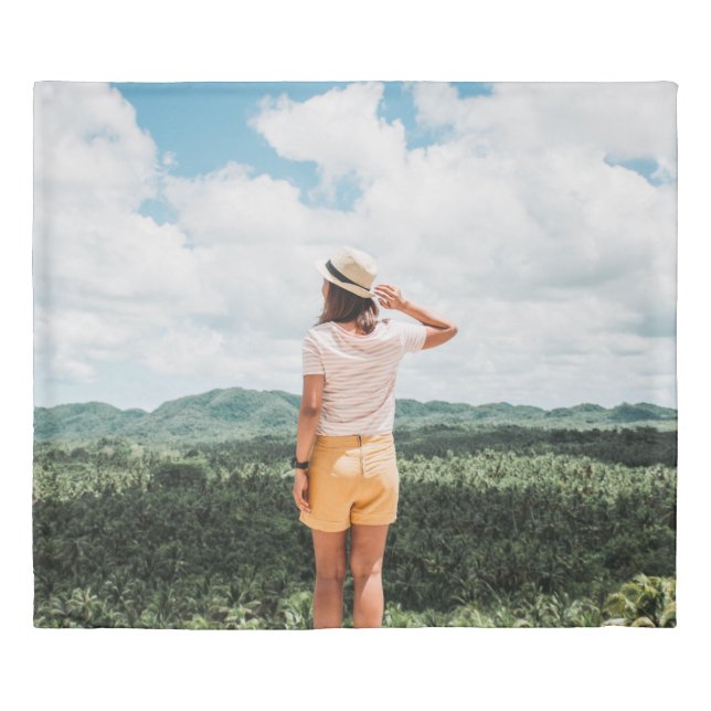 Woman standing near trees duvet cover (Front)