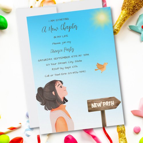 Woman Starting A New Chapter Divorce Party Invitation