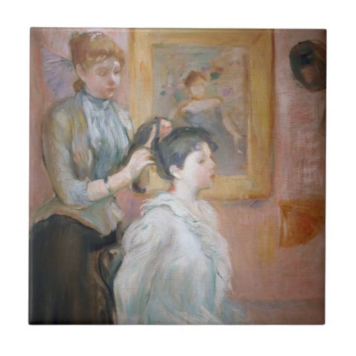 Woman Styling Daughters Hair by Berthe Morisot Ceramic Tile