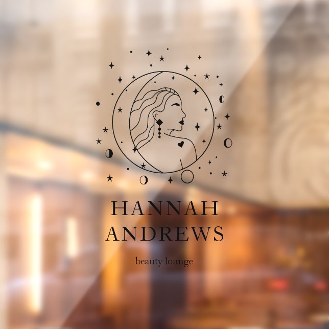 Woman, sun, moon, star, business name branding window cling (Sheet 2)