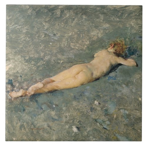 Woman Sunbathing on the Beach at Portici Ceramic Tile