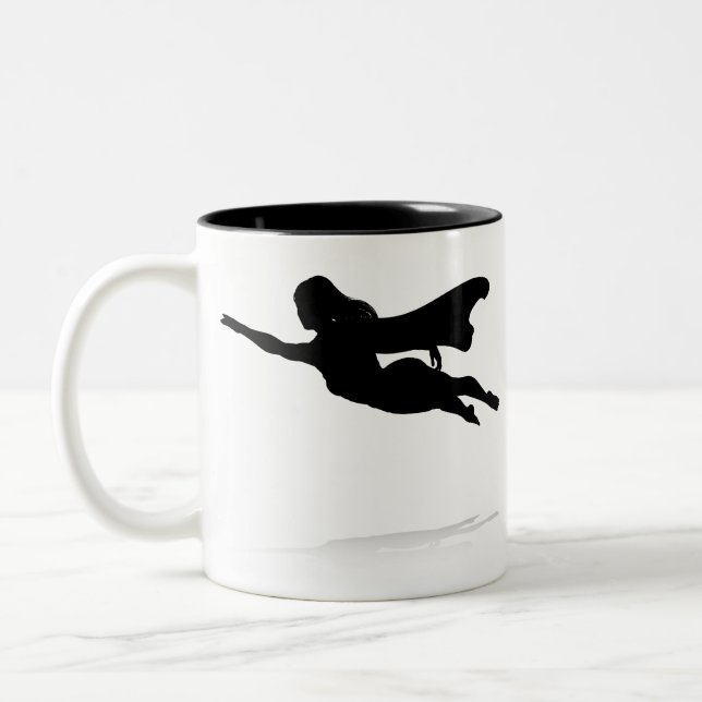 Woman Superhero Silhouette Two-Tone Coffee Mug (Left)