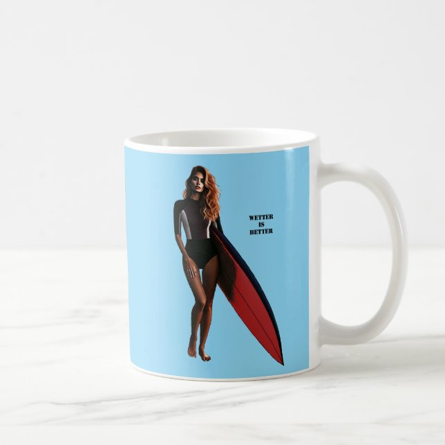 Woman Surfer on the Beach with her Surfboard URM Coffee Mug (Right)