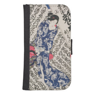 Woman surrounded by Calligraphy (colour woodblock Phone Wallet