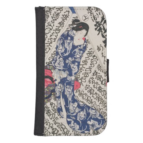 Woman surrounded by Calligraphy colour woodblock Phone Wallet
