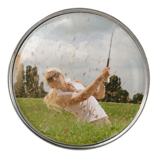 Woman swinging a Golf club Best Golf Ball Marker (Front)