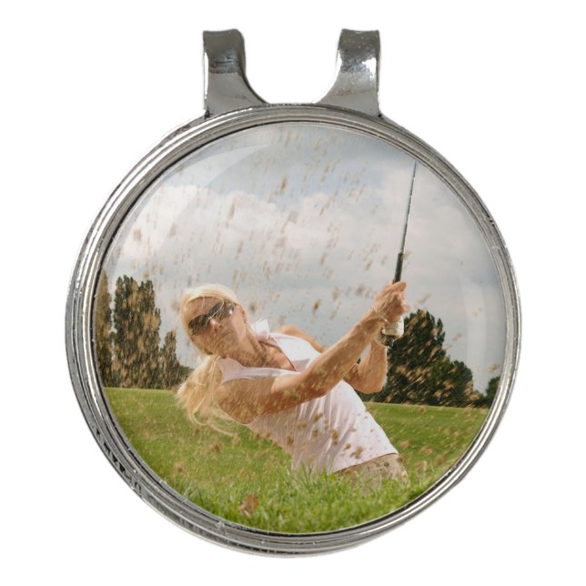 Woman swinging a Golf club Best Golf Hat Clip  (Front)