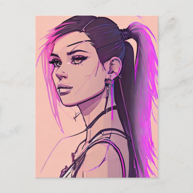 Woman synthwave-punk Postcard (Front)
