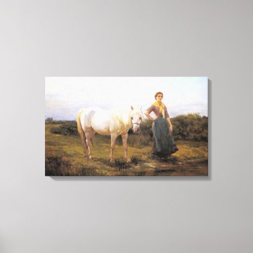 Woman Taking a Horse to Water by Heywood Hardy Canvas Print