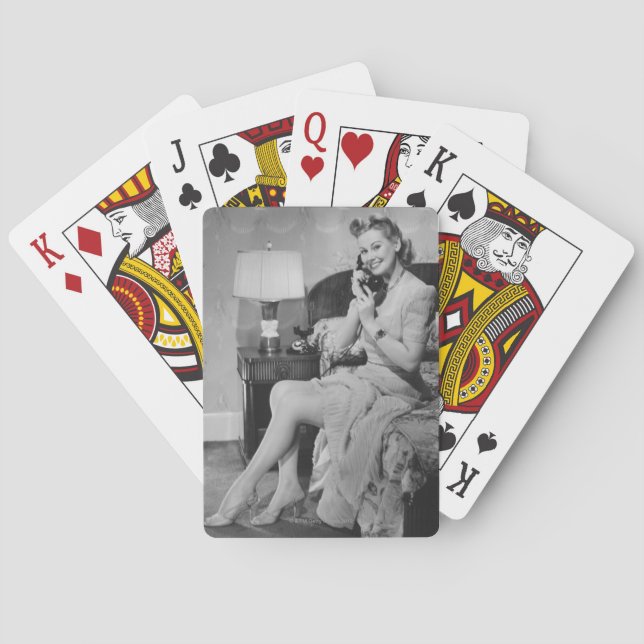 Woman Talking on Phone Poker Cards (Back)