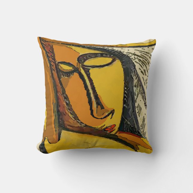Woman Tellow Face Abstract Throw Pillow (Front)