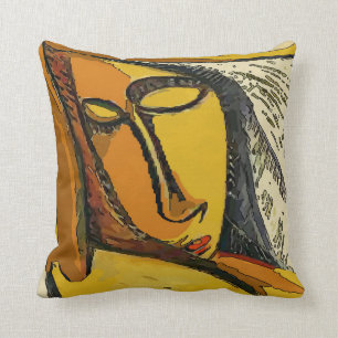 Woman Tellow Face Abstract Throw Pillow
