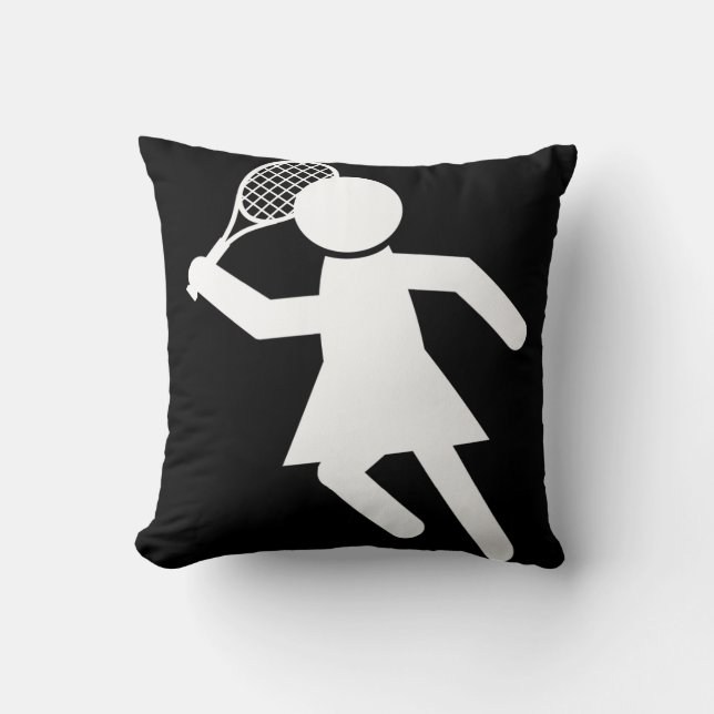Woman Tennis Player - Tennis Symbol (on Black) Throw Pillow (Front)