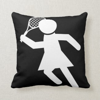 Woman Tennis Player - Tennis Symbol (on Black) Throw Pillow
