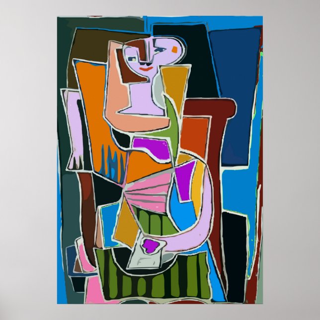 Woman Texting Abstract Poster (Front)