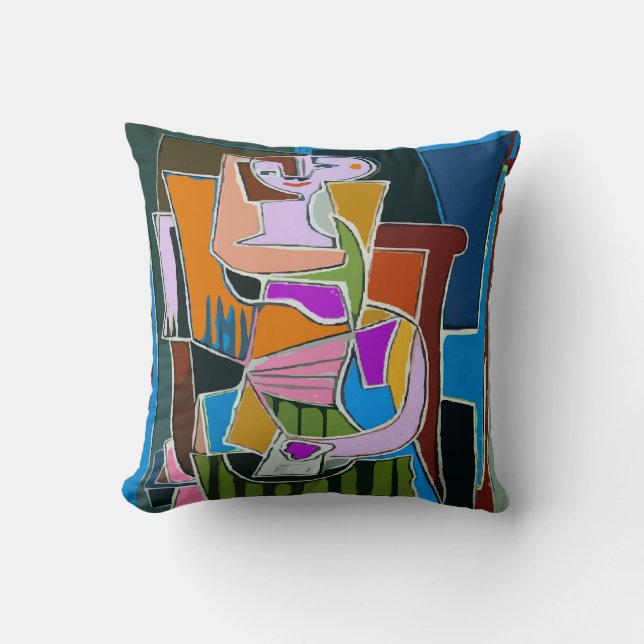Woman Texting Abstract Throw Pillow (Front)