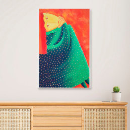 Woman Thinking Contemporary Art Acrylic Painting Faux Canvas Print
