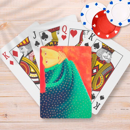 Woman Thinking Contemporary Art Painting Poker Cards