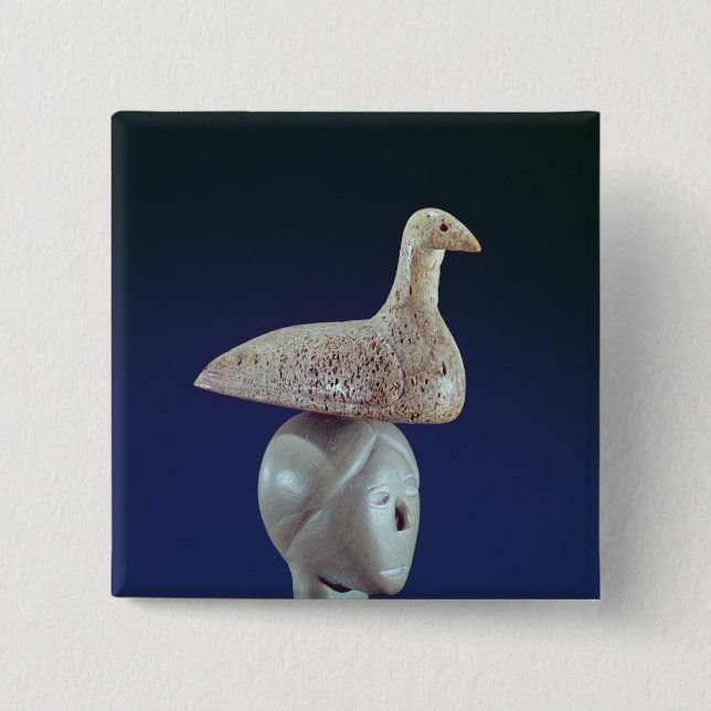 Woman thinking of a Loon bird, from Cape Dorset Button (Front)