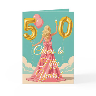 Woman Toasting with Champagne 50th Birthday Card