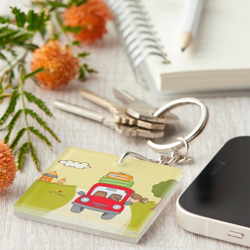 Woman Travelling By Car Keychain