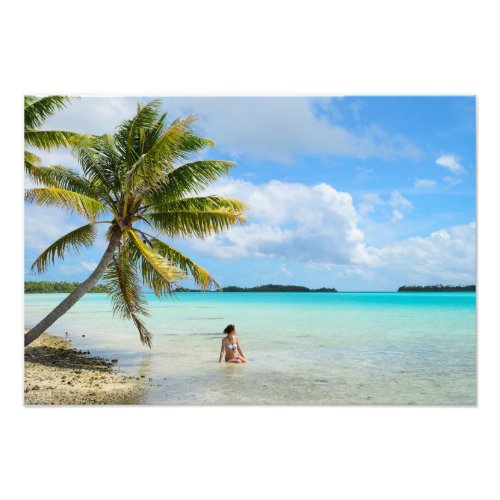 Woman under a palm tree in the Pacific photo print