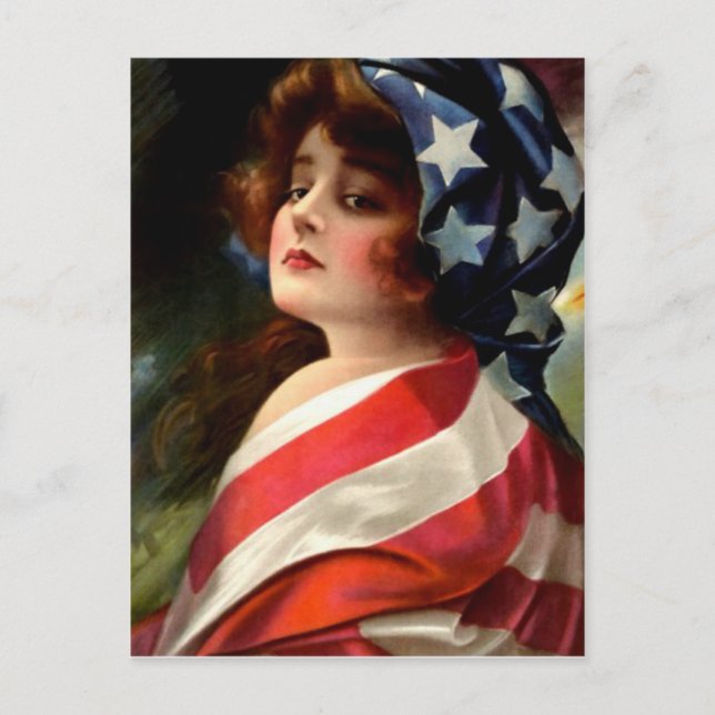Woman US Flag 4th of July Postcard (Front)