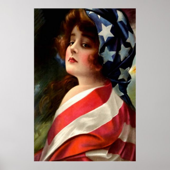 Woman US Flag 4th of July Poster (Front)