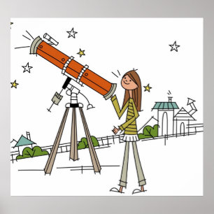 Woman using an astronomy telescope poster