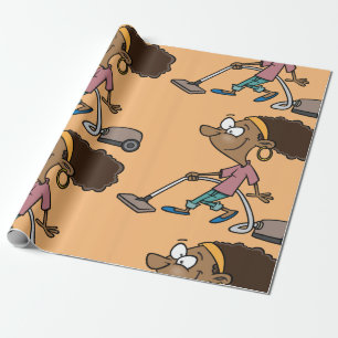 Woman Vaccuming Wrapping Paper