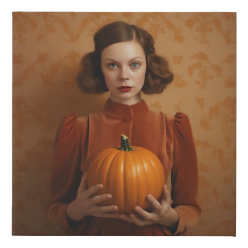 Woman Velvet Dress Pumpkin Faux Canvas Print