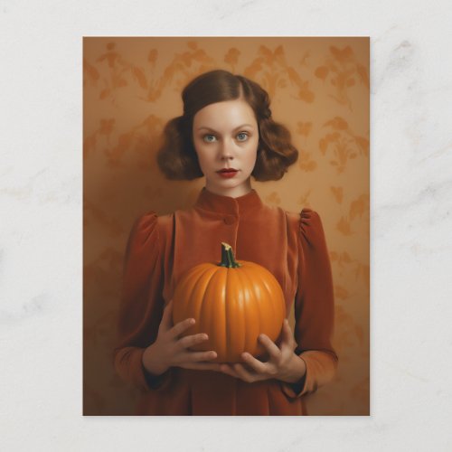 Woman Velvet Dress Pumpkin Postcard
