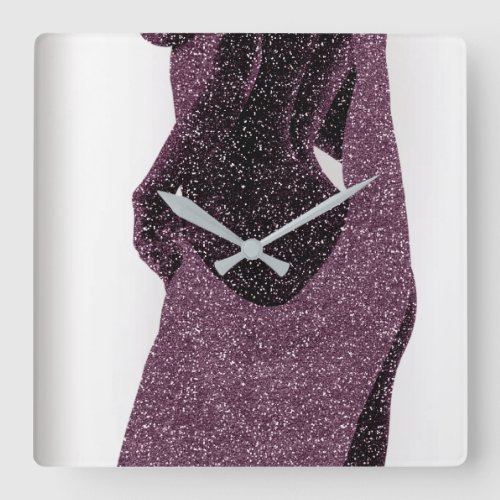 Woman Venus Body Silver Gray Eggplant Purple Square Wall Clock