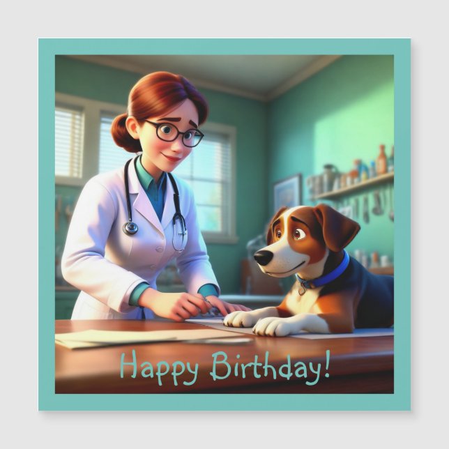 Woman Veterinarian Magnetic Birthday Card (Front)