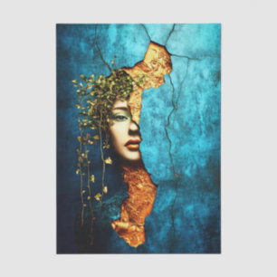 Woman & Vines, Cracked Blue Wall EM9L Decoupage Tissue Paper