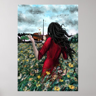 Woman Violinist In Nature Poster