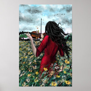 Woman Violinist In Nature Poster