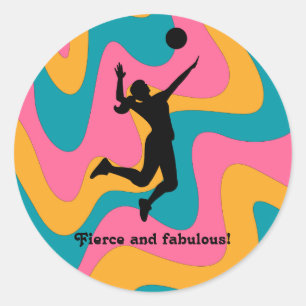 Woman Volleyball Player Beach Volleyball Classic Round Sticker
