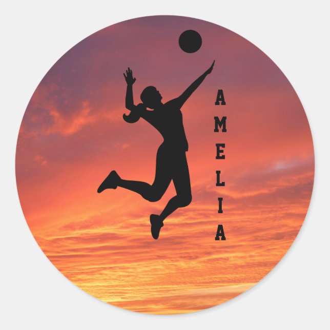 Woman Volleyball Player Beach Volleyball Classic Round Sticker (Front)