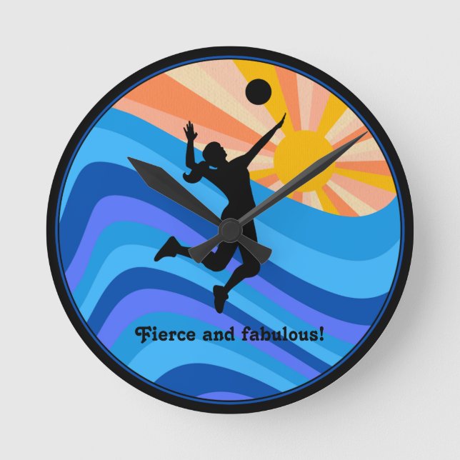 Woman Volleyball Player Beach Volleyball Round Clock (Front)